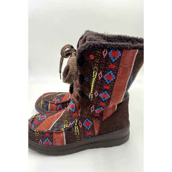 UGG Lacy Boot Nordic Fair Isle Blanket Woven Fabric Faux Fur Warm Sz 7 limited - Picture 3 of 12